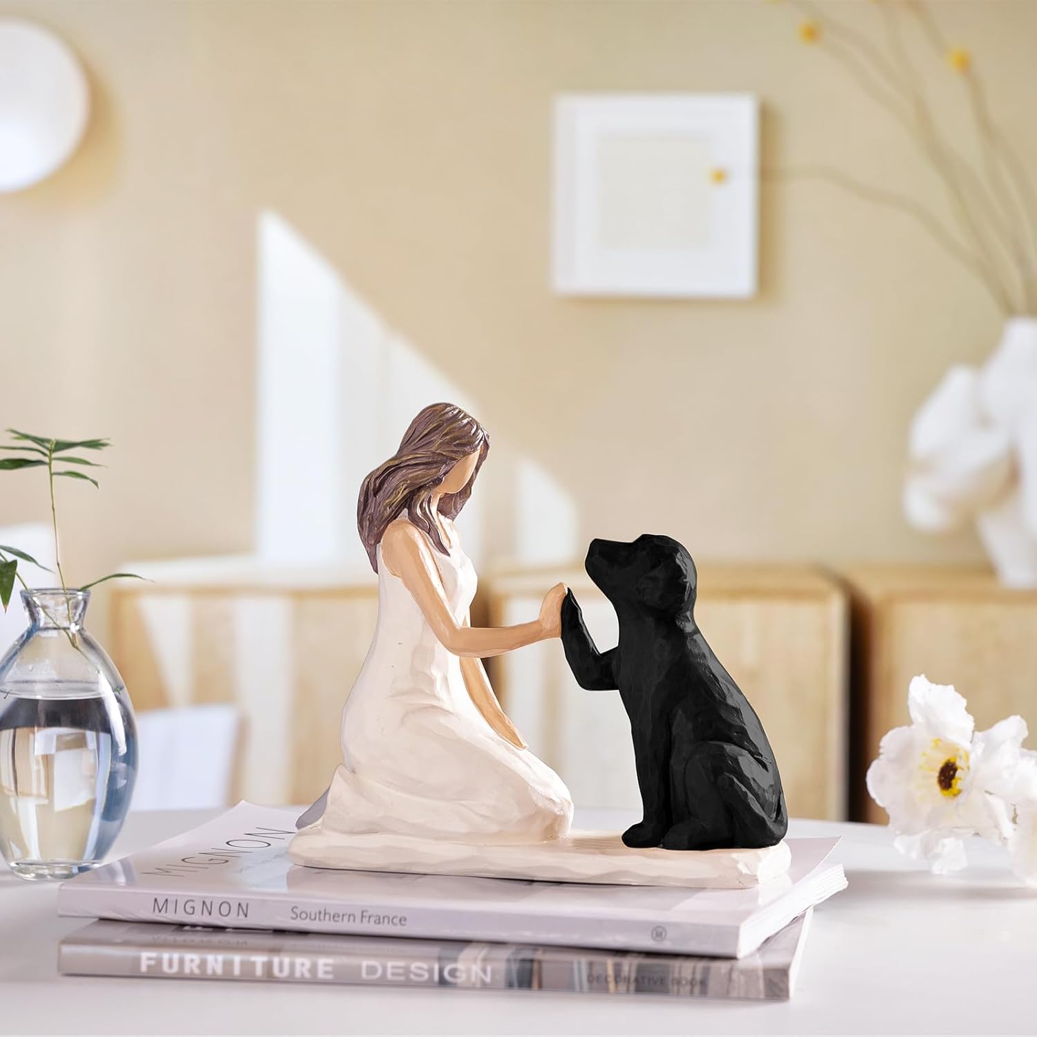 BUTILIVEEN Resin Woman with Dog Figurines, Sympathy Dog Memorial, Pet Loss Gifts, Black Labrador Retriever, Black Lab Gifts, Home Bedroom Living Room Tabletop Shelf Decor - Image 2