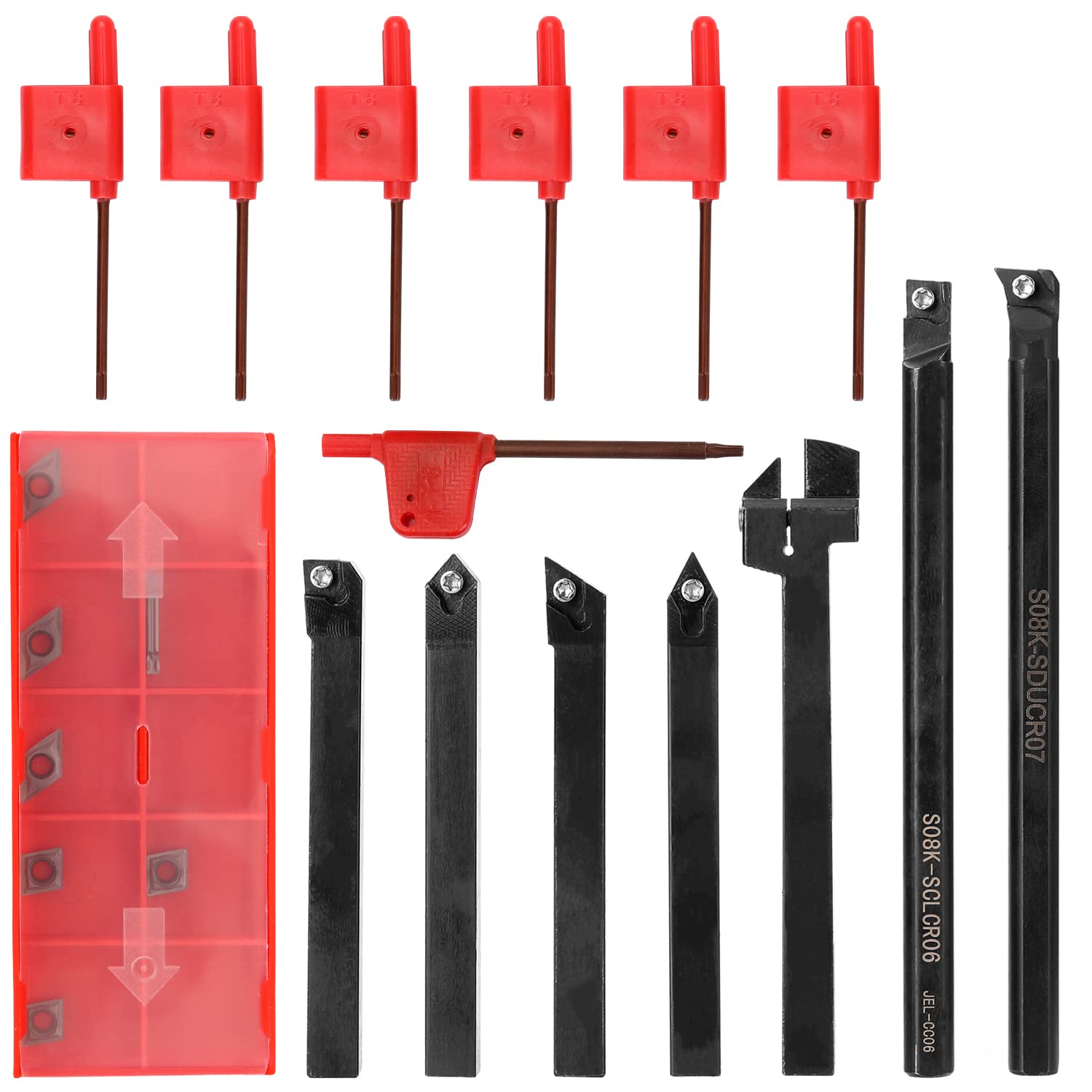 Narzędzia tokarskie Geevorks 21PCS 8MM Narzędzie tokarskie Wkład z węglika spiekanego Uchwyt Tokarka Z Kluczami Wiertła Nudny Wielofunkcyjny Węglik Stały Wstaw Uchwyt Pręt Obracający