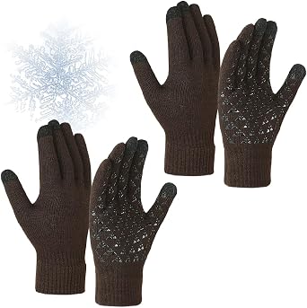 2 Pairs Unisex Plush Lined Touchscreen Winter Gloves - Warm Knitted Gloves for Outdoor Running and Cycling XL,coffee
