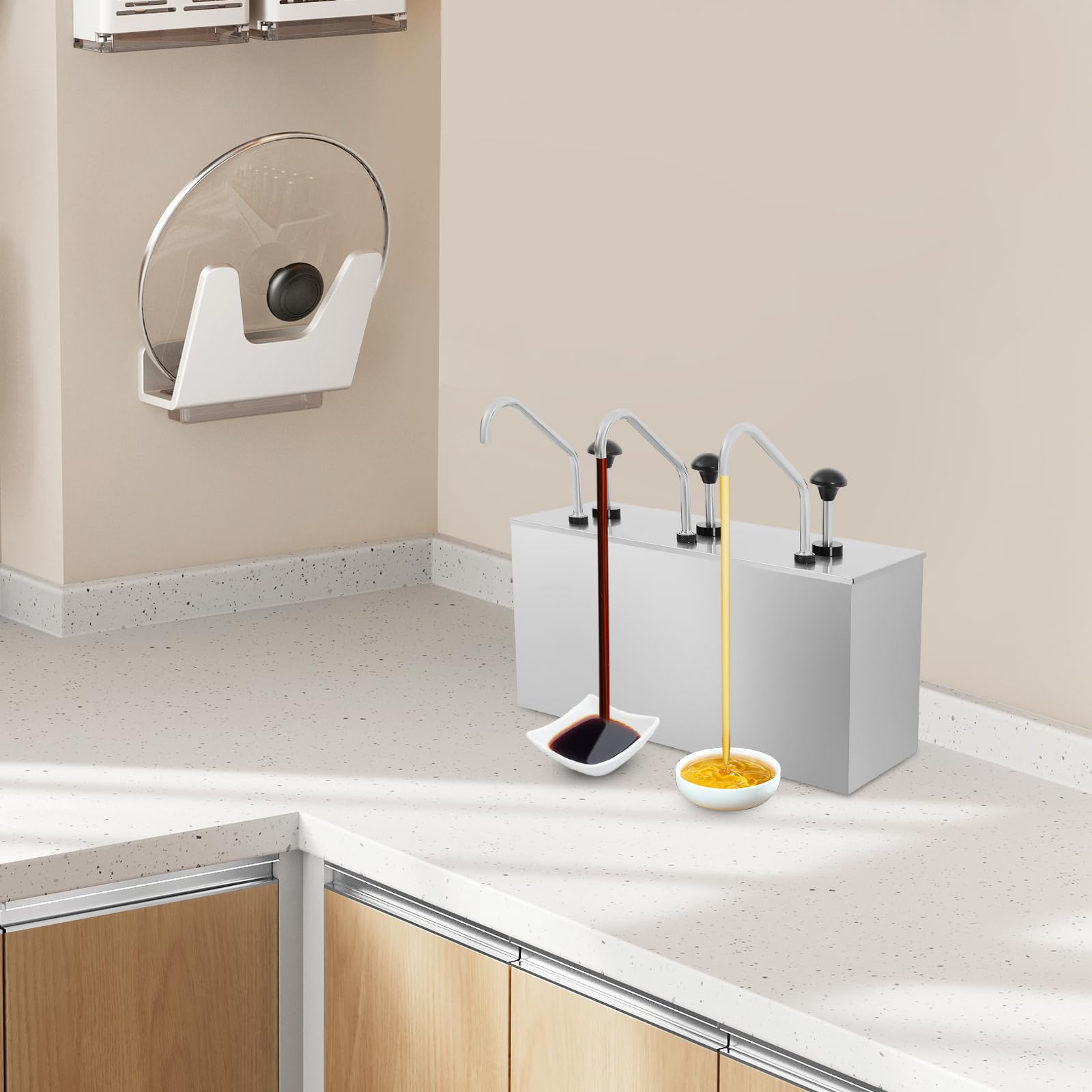 Dispenser per salse in acciaio inox, 12 l, con 3 beccucci, 3 dispenser per ketchup da 4 l, per condimenti per insalata, aceto, salsa di soia, ketchup