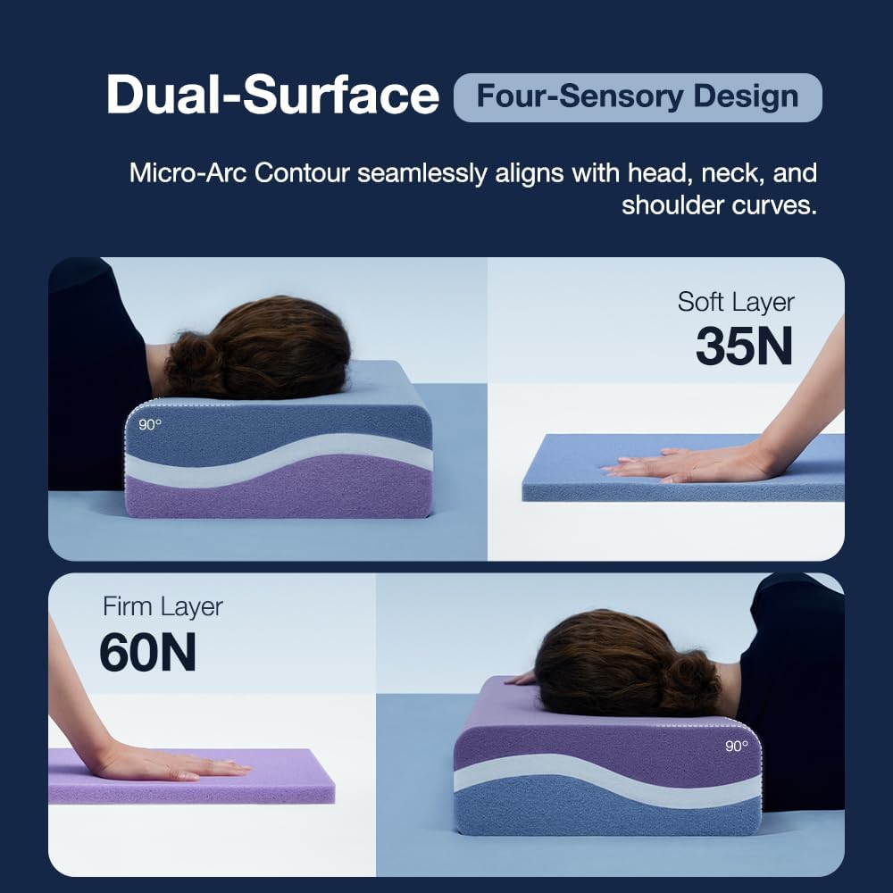 Firm Pro Cube Pillow for Side Sleeper, Cooling Memory Foam Pillows with Two Side Four Types of Softness for Neck and Shoulder Pain, King or Queen 24"x12"x6"
