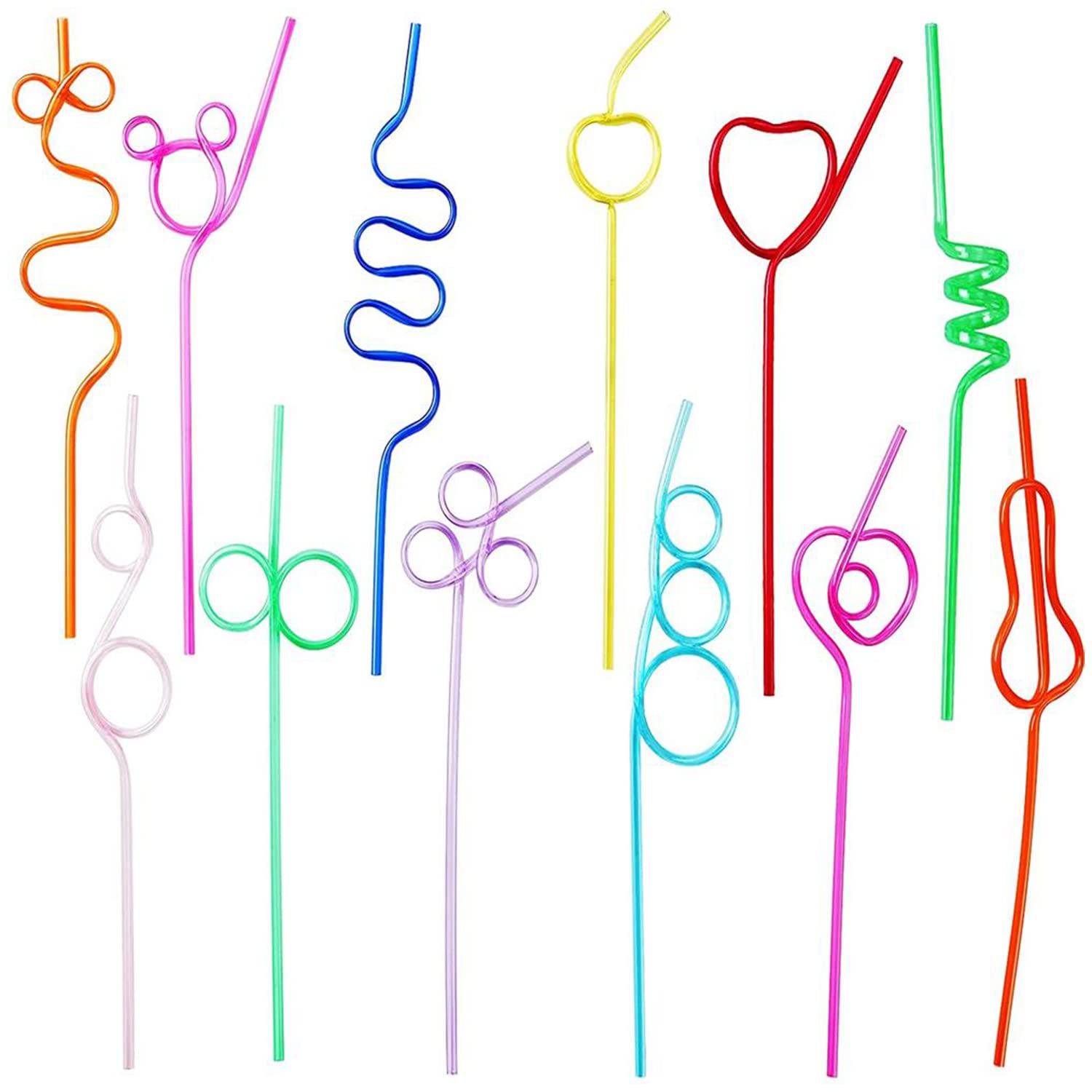 60 Pcs Crazy Loop Straws Set, Colorful Crazy Silly Straws Reusable Funny Straws for Birthday Party Carnival Supplies (Random Design and Color)