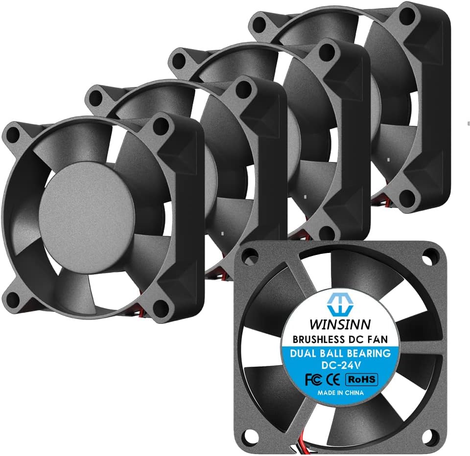 WINSINN 30mm Fan 24V Dual Ball Bearing DC Brushless Quiet Cooling 3010 30x10mm for 3D Printer Extruder Hotend V6 V5 CPU Arduino - 2Pin 0.1A 1.2W 9000+-5% RPM (Pack of 5Pcs)