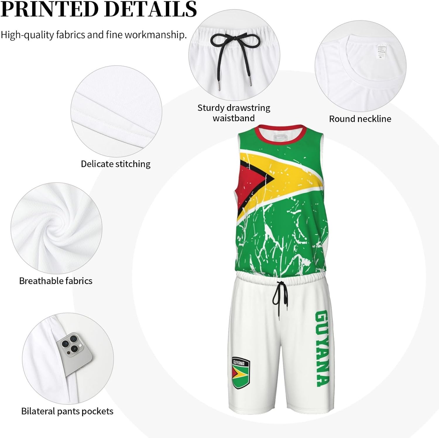 Guyana Flag Grain (4) Basketball Jersey Uniform Suit for Men Women Adults Training Athletic Set
