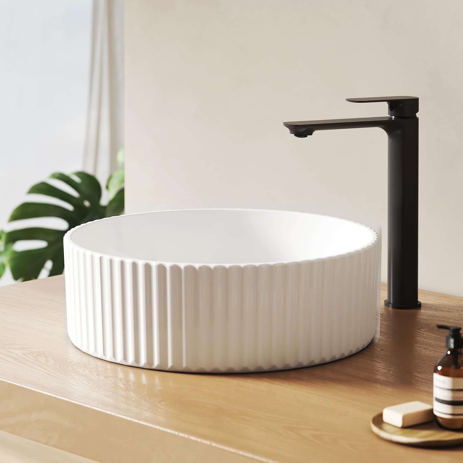 EMKE Aufsatzwaschbecken Rund 36,0×36,0×11,5 cm – Keramik Waschbecken für Gäste-WC & Badezimmer, Waschbecken Aufsatzbecken Ohne Hahnloch, Weiß