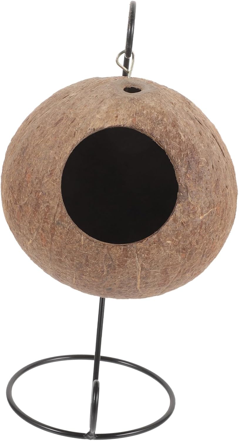 1set Hanging Coconuts Bird Breeding Nest Rack Cozy Sleeping House for Parakeets Natural Coconut Shell Material for Nesting and Mating Bird Cages