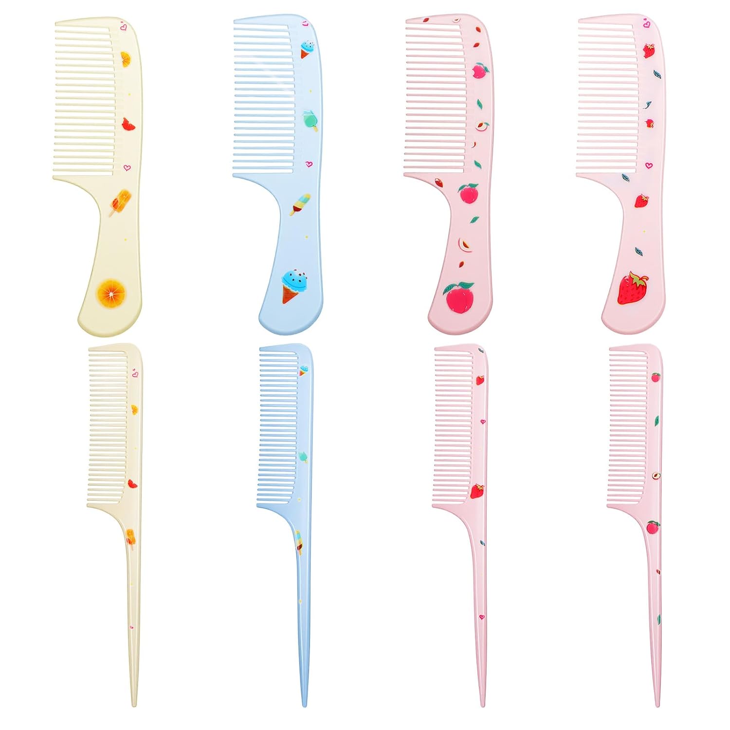 XLIUAX 8PCS Baby Hair Comb Set - Cute Strawberry Peach Lemon Fruit Design, Anti-Static Detangling Combs for Kids, Safe Scalp Massage Newborn Grooming Kit