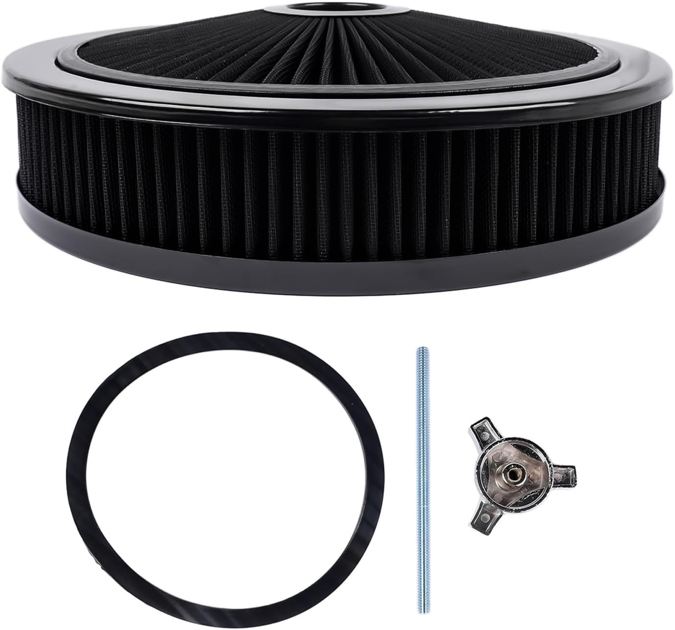 14" x 3" Round Super Flow Air Cleaner Kit Washable Element Recessed Base Black Trim Black Replacement for 5-1/8 Inch Neck Flange