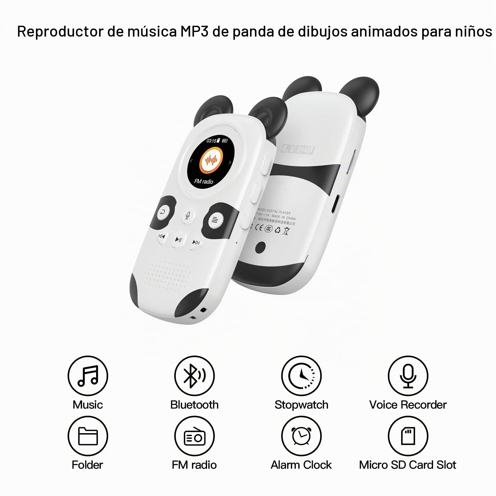 Reproductor MP3 para niños de 32 GB Bluetooth 5.0 con Altavoz para Auriculares Soporta Radio FM, Despertador, grabación con botón ON, función cronómetro
