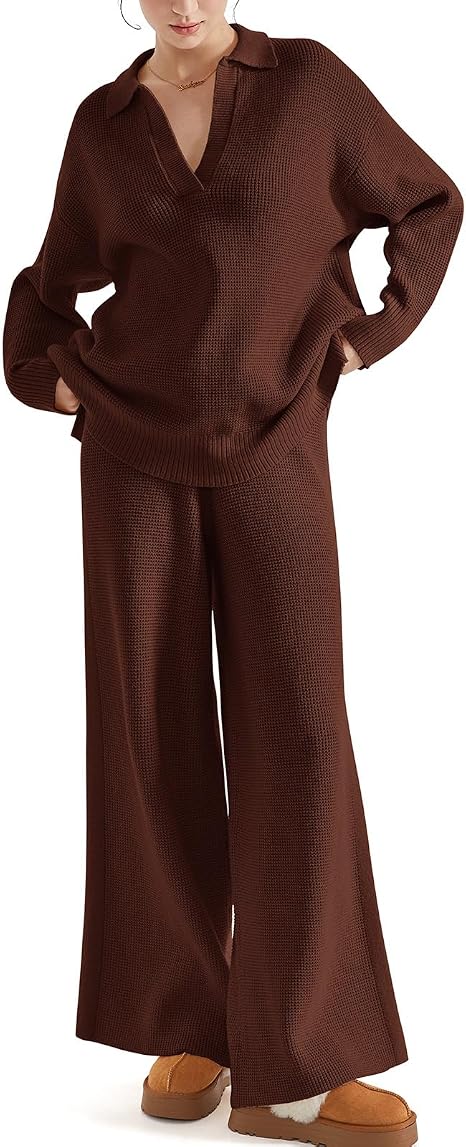Wavlynn Autumn Knit Two Piece Set Brown Striped Cardigan And Sweater Dress Ensemble For Women main image 1