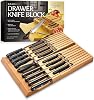 Signature Living Bamboo Drawer Knife Block - In Drawer Knife Organizer Insert for 16 Knives & Knife Sharpener 17”x11.5”x2” In-Drawer Knife Block without Knives, Easy & Safe Storage - Natural Bamboo