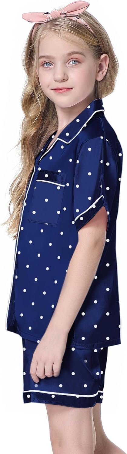 Schbbbta Girls Womens Pajamas, Satin Silky Pjs Set Kids 2Pcs Button-Down Nightwear Sleepwear Gift for Mommy and me - Image 3