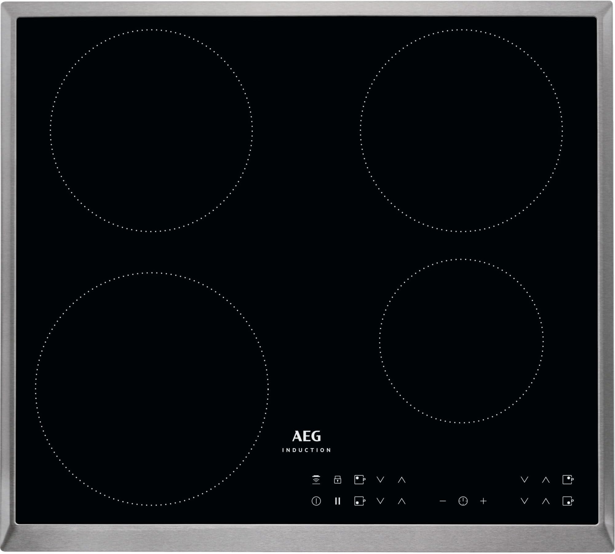AEGIKB6430AXB Self-sufficient Induction Hob 60 cm 4 Zones with 4x Power Function for Fast Cooking, 14 Levels, Stainless Steel Frame, Timer, Touch Operation per Zone, Compatible with Automatic Hood