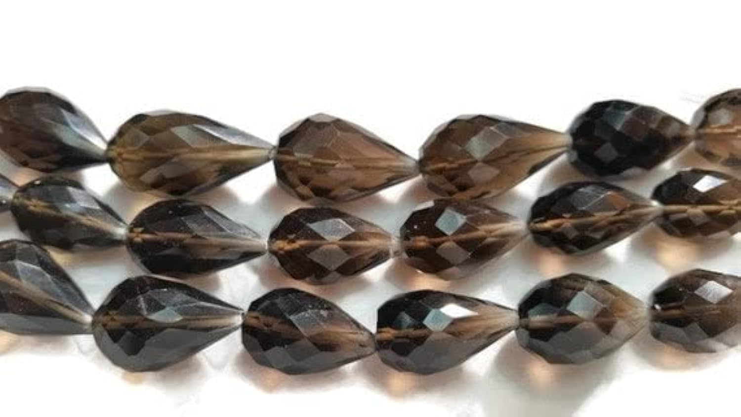 Quartz fumé facetté en grande goutte 13X21MM, fil de perles de 14 pouces