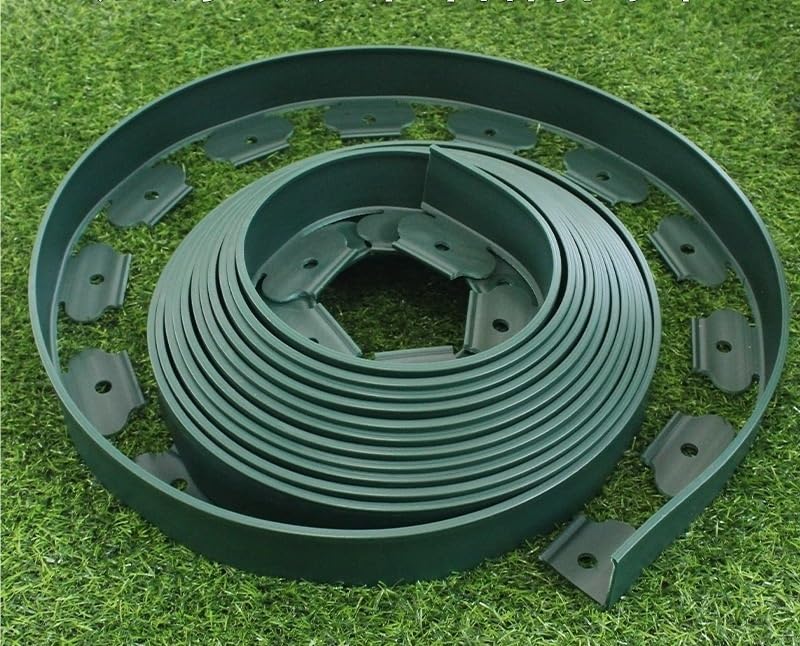 10m Bordura para Jardín con 30 Estacas, Altura 5cm Borde de Césped de Plástico PE en L, Delimitador de Jardín para Parterres, Caminos y Separador de Piedras(15cm*5cm Green)