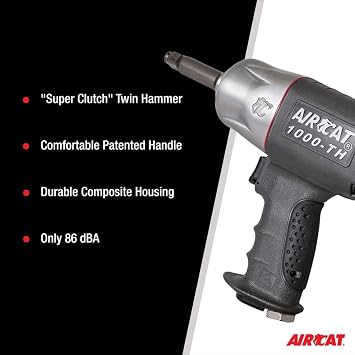 AIRCAT 1000-TH-2 1/2-Inch Composite Impact Wrench - 2-Inch Extended Anvil - 800 ft-lbs Max Torque Impact Wrench - Ergonomic Design - Twin Hammer Mechanism - Low Sound Levels