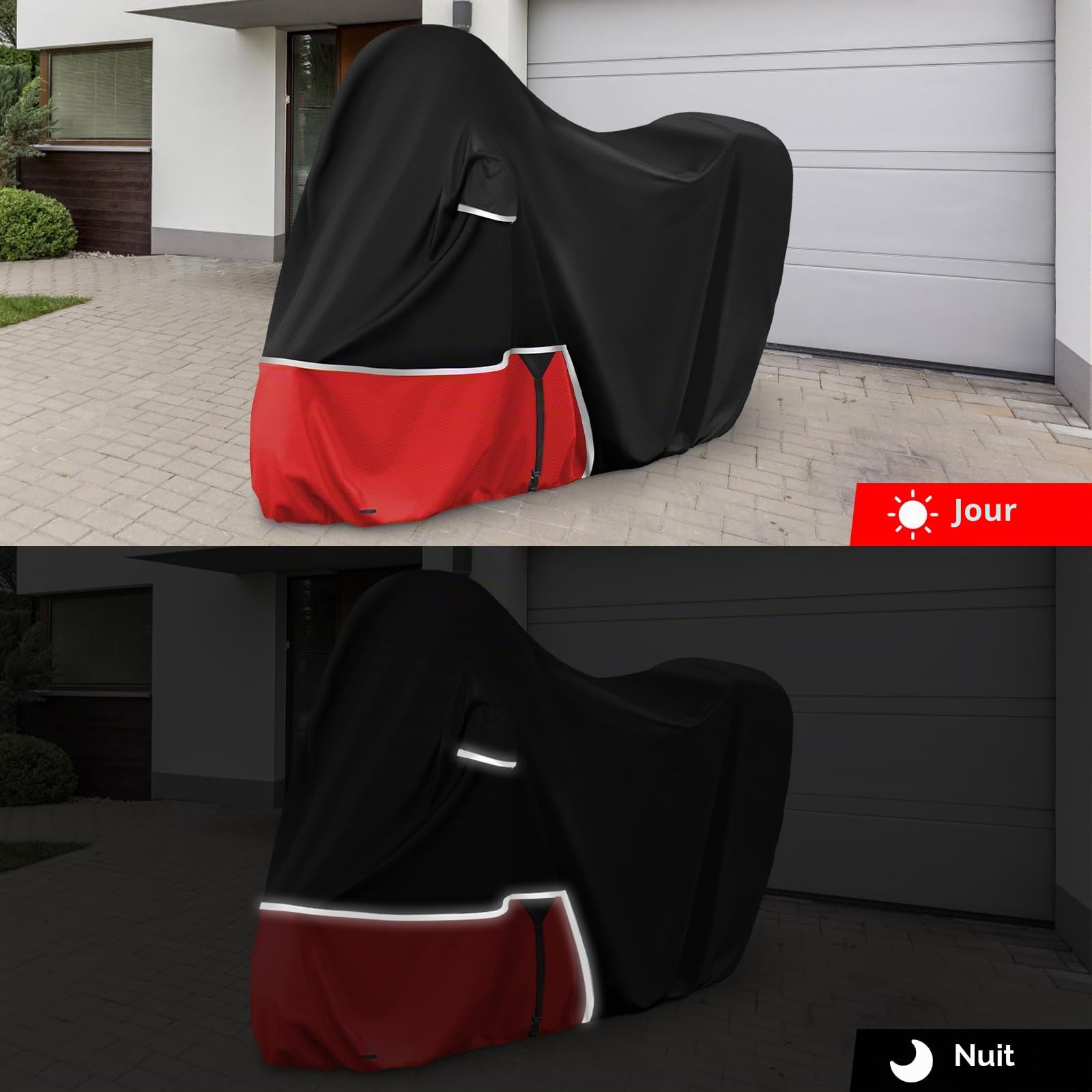 Bâche de Protection Moto, pour Piaggio Vespa GTV GTS GT60/125/200/250/300 | (avec Coffre), Housse Protection Vespa 125 imperméable, résistante à l'hiver, en Tissu Oxford 420D, Noir et Rouge
