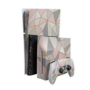 Skin Compatible with PlayStation 5 Slim Digital Edition Bundle + Disc Drive for PS5 - Rose Gold Polygon - Premium 3M Vinyl Protective Wrap Decal Cover - Easy to Apply | Made in The USA by MightySkins