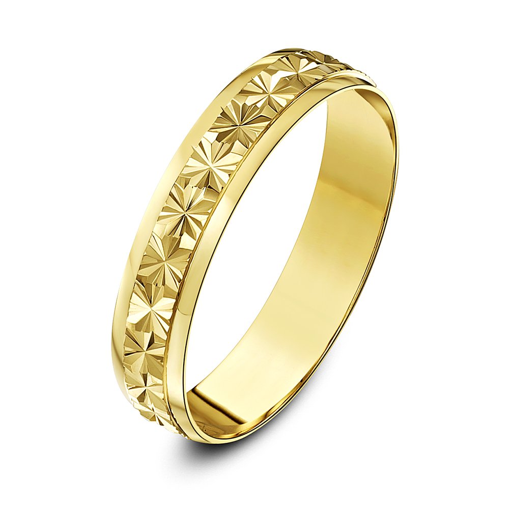 9ct Gold Heavy Weight Star Centre Design DShape Wedding Ring for Men or Women, Gold, Diamond