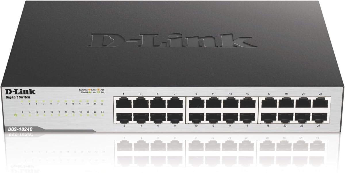 Conmutador Ethernet, concentrador de Internet de red no administrado Gigabit de 24 puertos, montaje en rack de escritorio, Plug N Play (DGS-1024C), negro
