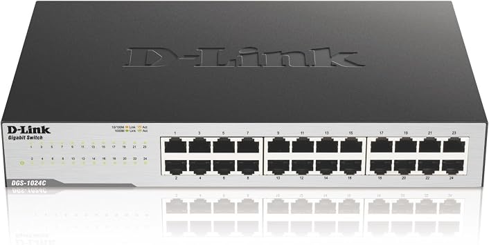 D-Link Ethernet Switch, 24 Port Gigabit Unmanaged Network Internet Hub Desktop Rackmount, Plug N Play DGS-1024C,Black