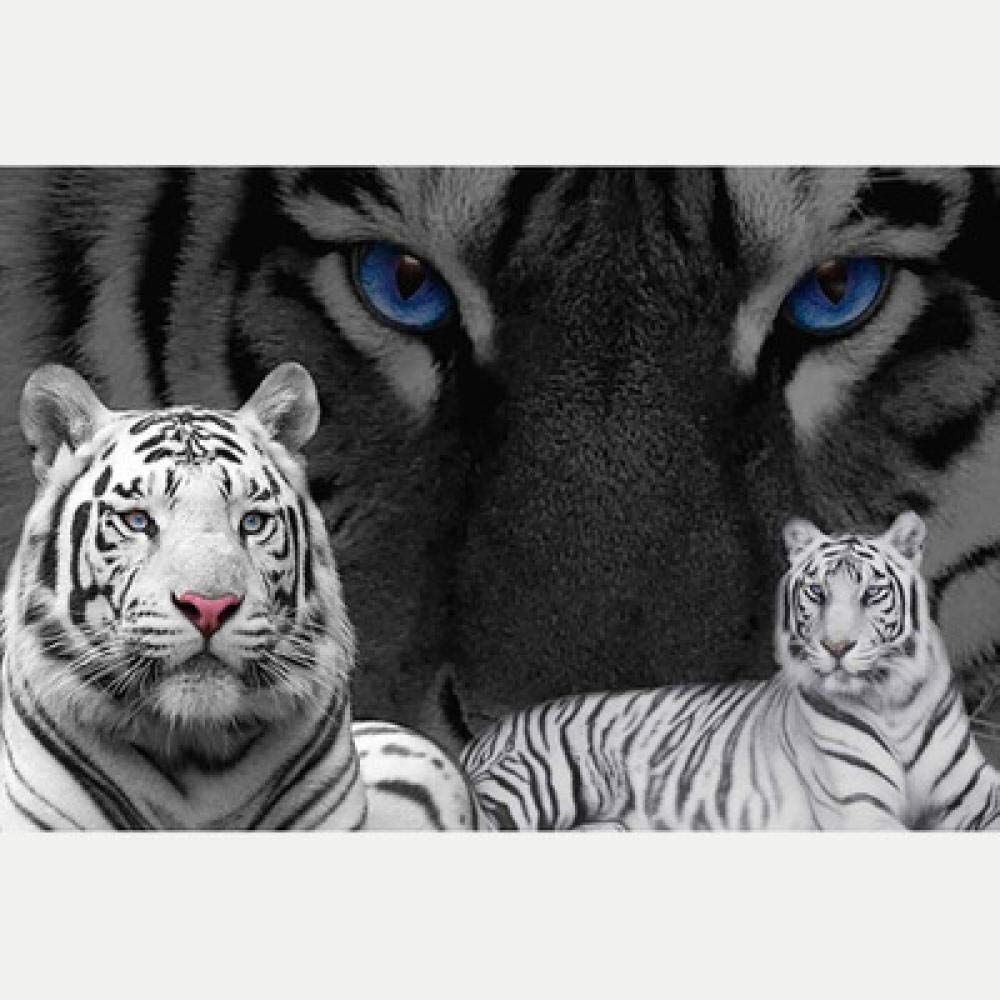 Autocollants complets de broderie diamant bricolage tigre monochrome strass ronds 50x60