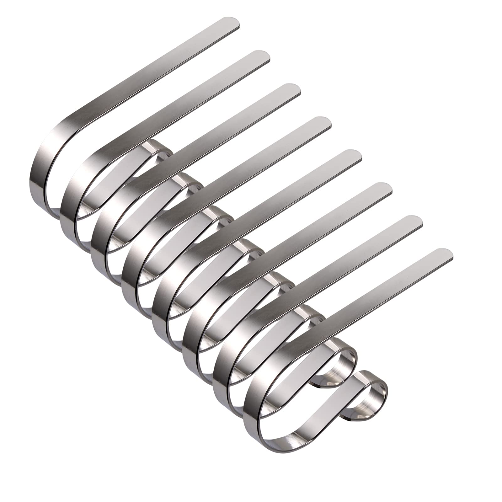 Abaokai8 Pack Christmas Stocking Holders Metal Mantel Lightweight Adjustable Stocking Holder No-Slip Stocking Hangers for Christmas Party Decoration, Silver