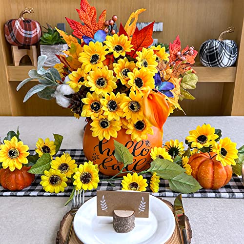 Winlyn 8 Pcs Sunflowers Artificial Flowers Bulk Yellow Sunflower Stems 11.8" Tall Silk Sunflowers Faux Wildflowers For Outdoors Centerpieces Vase Bouquets Wreaths Floral Crafts Wedding Fall Decor #TOP2