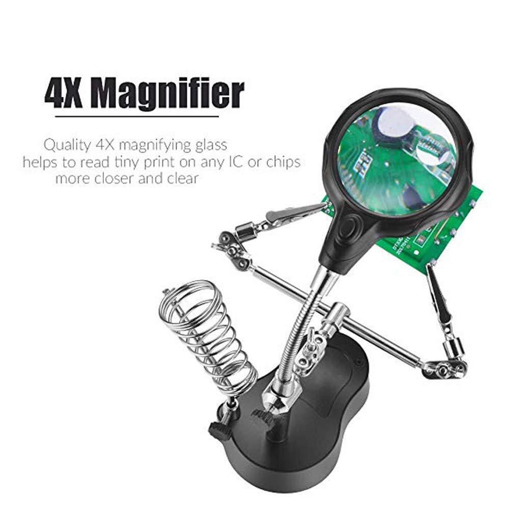 Lupa Hobby con luz Helping Hands Station con luz LED - Lupa 4X Gratis Soporte con Abrazadera y Pinzas de cocodrilo - para Soldadura, ensamblaje, reparación, modelismo, Hobby G