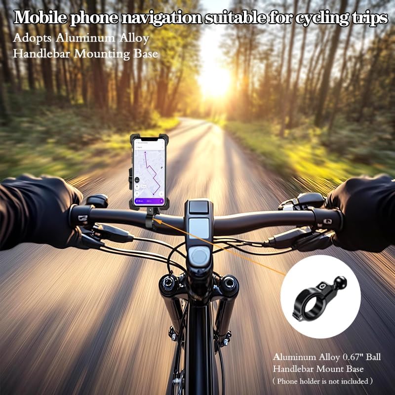 Aluminum Handlebar Base Mount with 17mm Ball Head Adapter for Round Rail Diameter 0.5"/0.67"/0.87"/1"/1.26", Compatible with RAM Mounts 17mm/0.67" Socket Arms