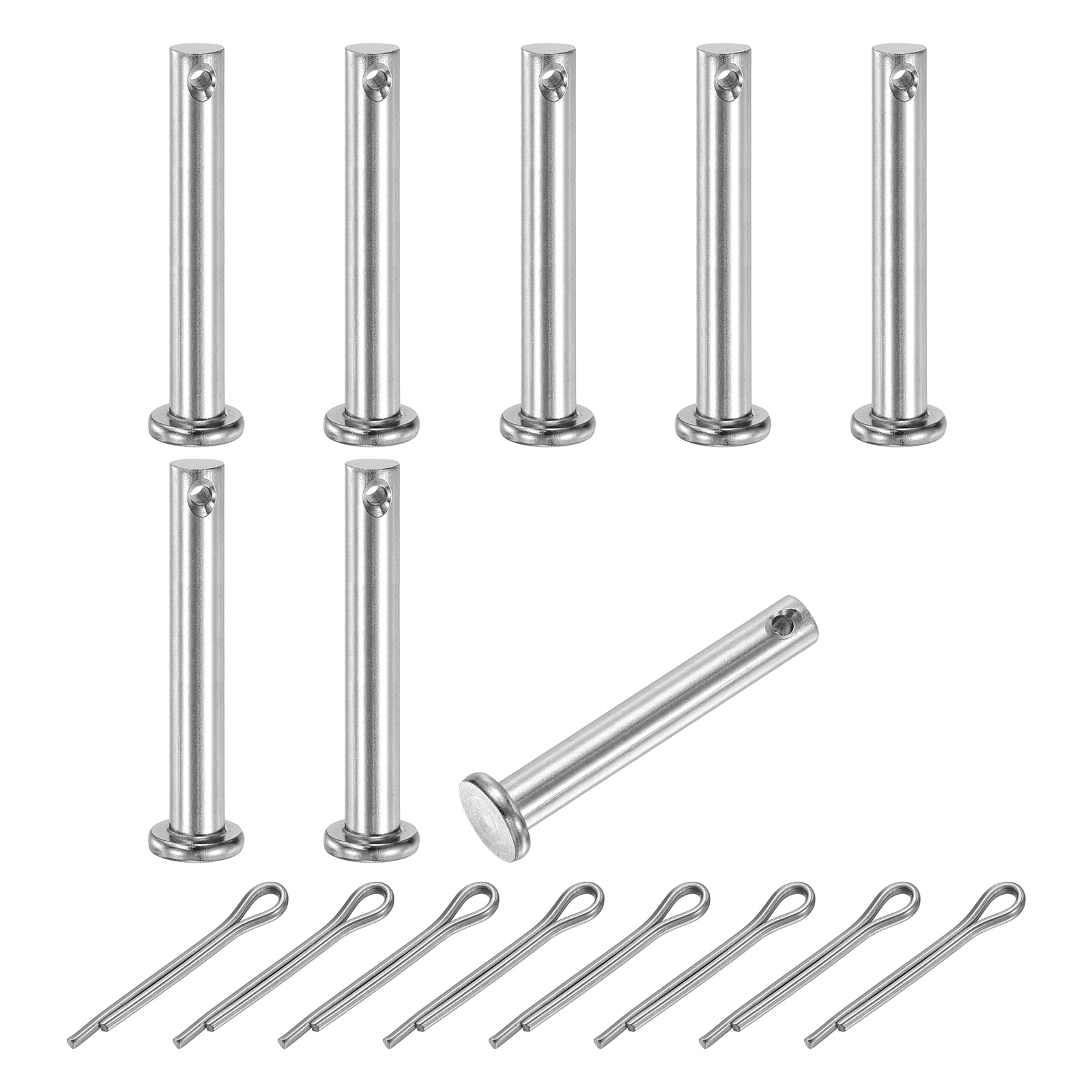 sourcing map 8Pcs M6x40mm Clevis Pins, 304 Stainless Steel Single Hole Flat Head Clevis Pin Hairpin Location Pin with Cotter Pins for Trailer Latch Mechanics Repair Furniture Installation