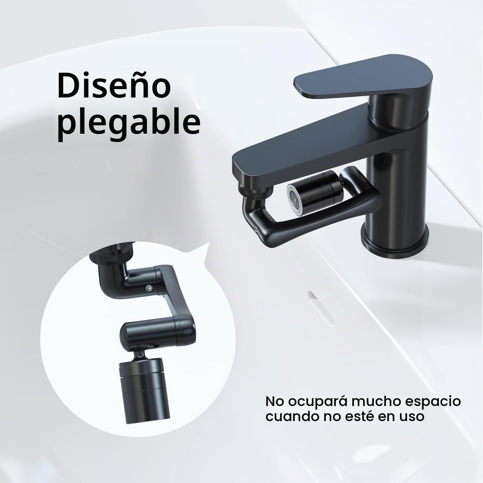 Aoresac 1440° Aptador Grifo Lavabo,Grifo Giratorio Extensor Aireador de Grifo Duradero a Prueba de Salpicaduras 2 Modos de Agua Ajustables, Aplicables M20 M22 M24 (Negro)