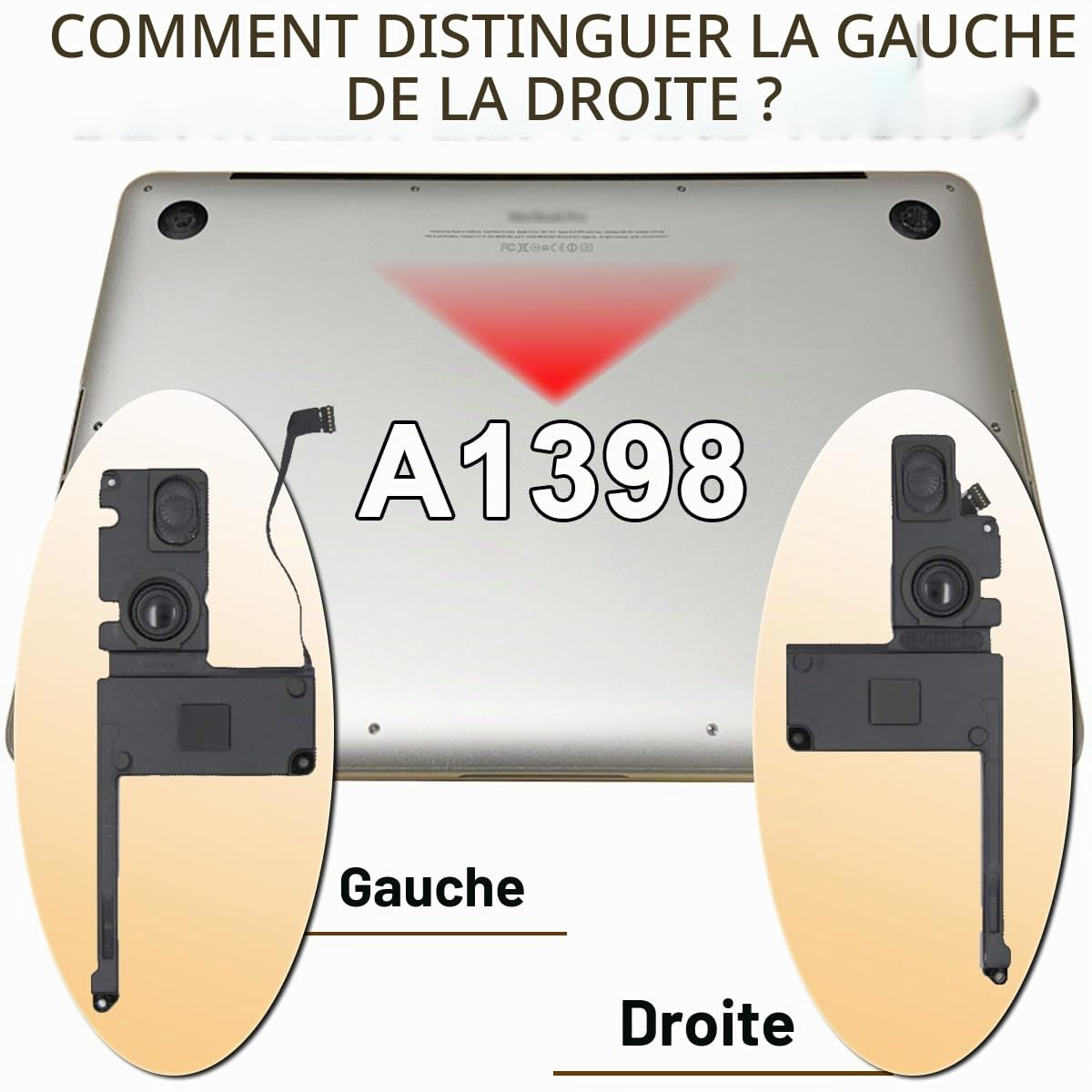 Ensemble de haut-parleurs interne à droite et gauche pour les haut-parleurs de remplacement compatible avec MacBook Pro 15 "Retina A1398 No. 609-0336-A Series (Mid 2012, début 2013) 2014 2015