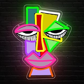 Abstract Face Neon Sign,Uv Print Abstract Art Led Light up Signs for Wal...