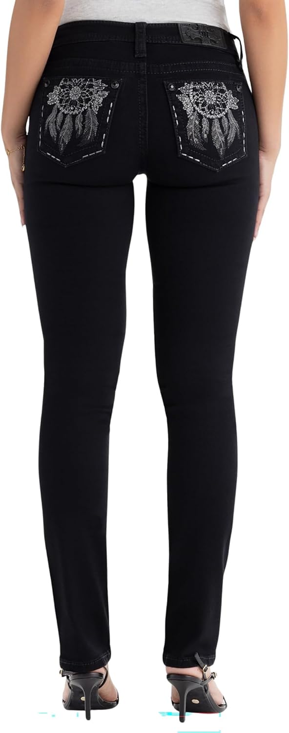 Miss Me Women's Midnight Dreamcatcher Mid Rise Straight Jeans