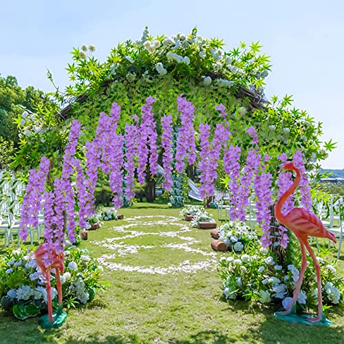 U'artlines 24 Pack 3.6 Feet Artificial Fake Wisteria Vine Ratta Hanging Garland Silk Flowers String Home Party Wedding Decor (24, Purple) #TOP3