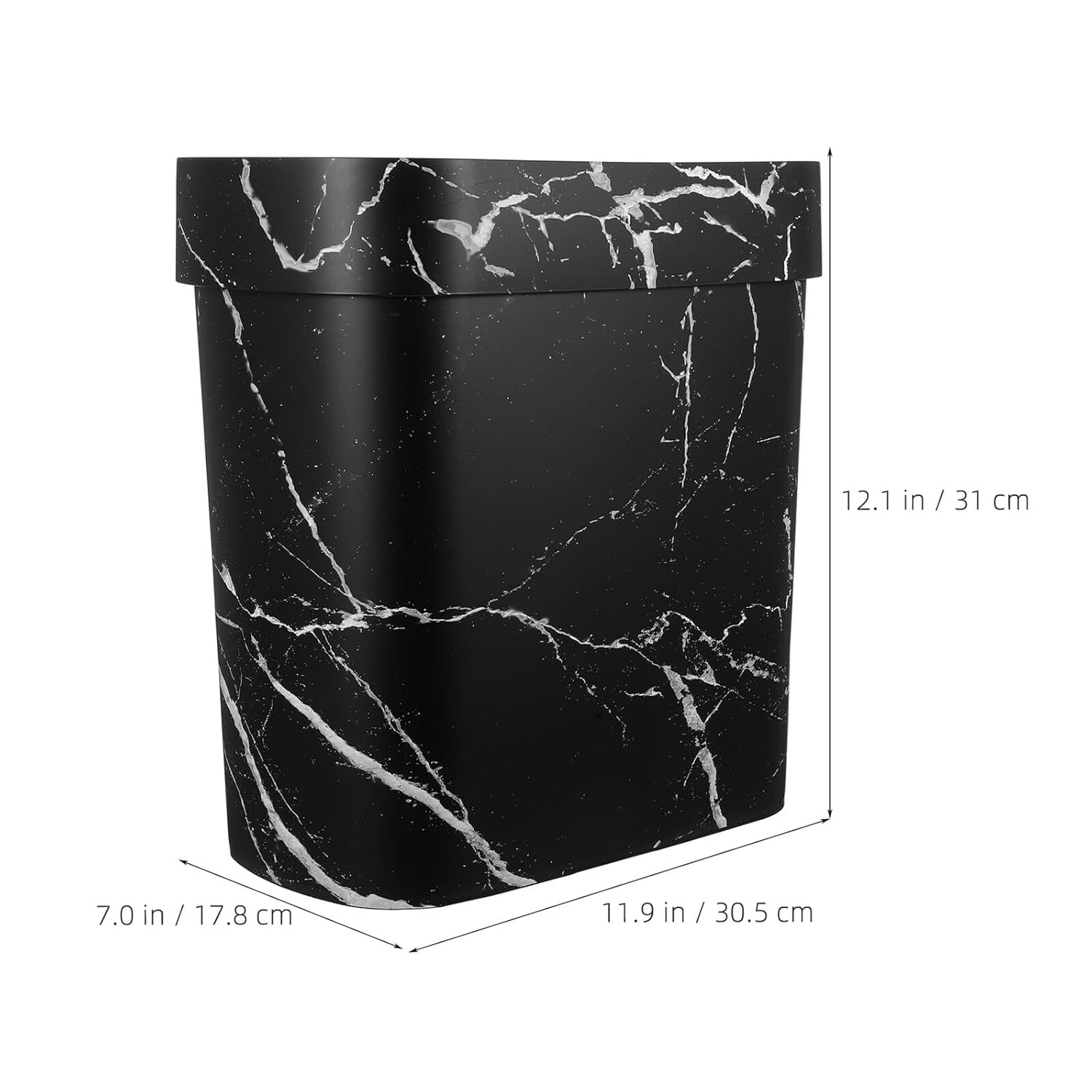 Marble Pattern Open Top Trash Can Narrow Oval Plastic Kitchen Rubbish Bin Bathroom Wastebasket for Bedroom Storage and Organization
