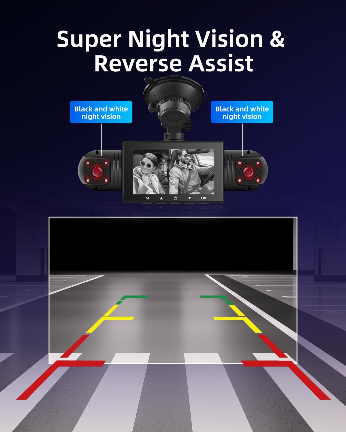 NHOPEEW Dashcam a 4 canali con visione a 360° - Dashcam da 3 pollici 1080P per auto con 4 telecamere - Registrazione in loop Sensori G WiFi APP Visione notturna Monitoraggio parcheggio 24 ore su 24
