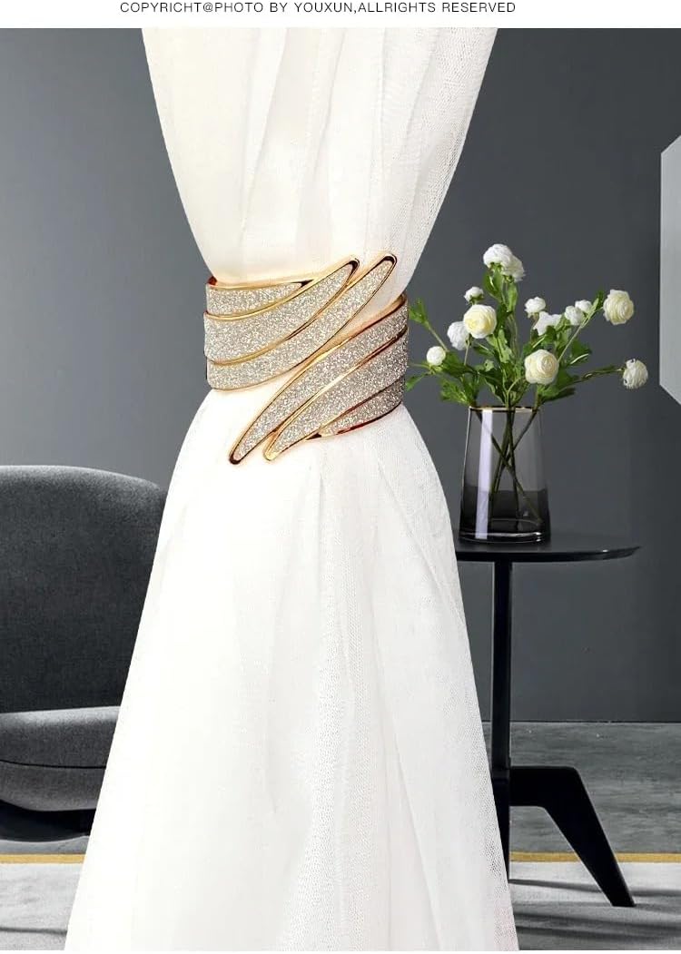 2PC European Light Luxury Curtain Strap with Metal Inlaid Diamond Model Room Bedroom Living Room Soft Decorative Curtain Buckle