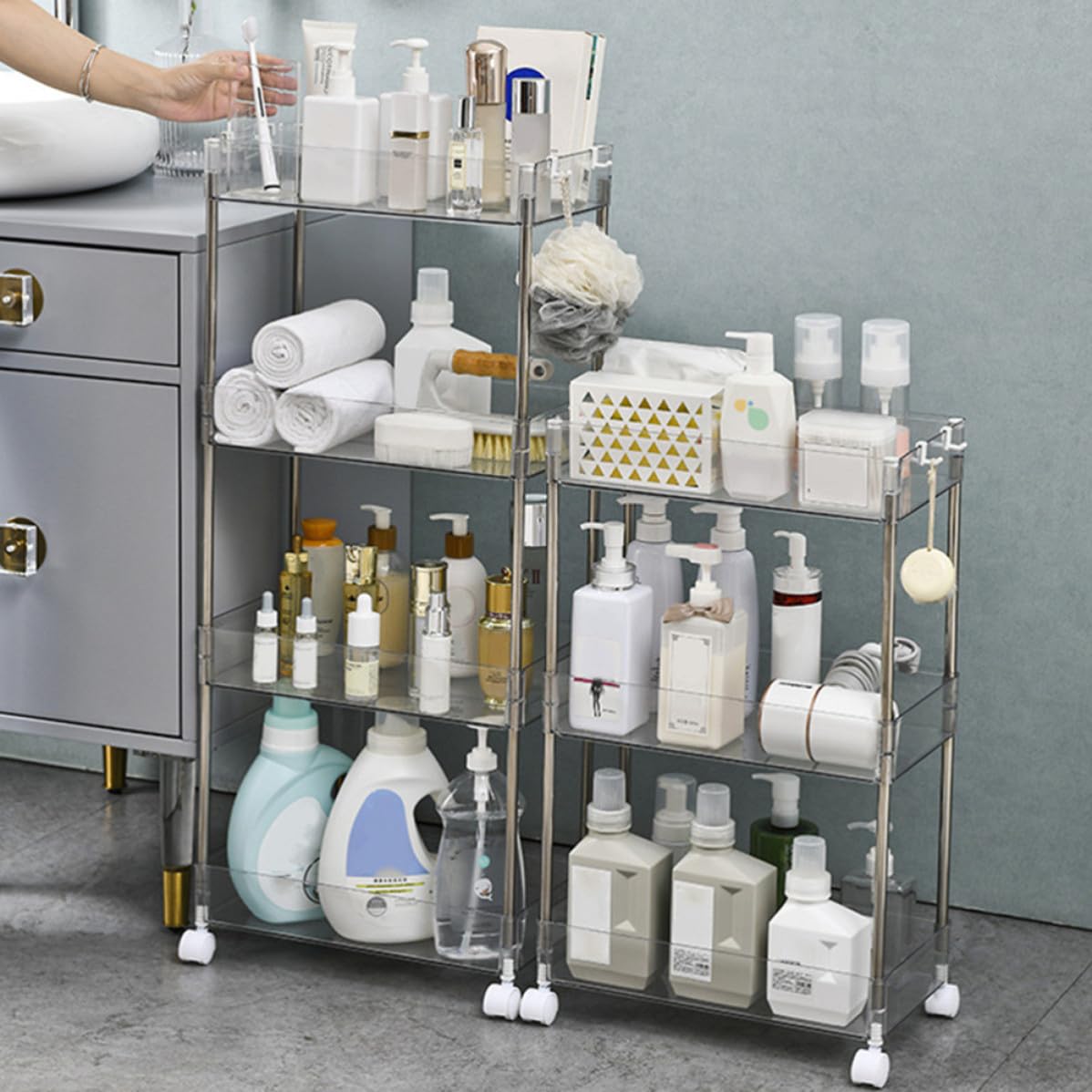 COHEALI Carrello Cucina Grande Capacità di Stoccaggio con Ruote in Pet e Acciaio Inox, Scaffale Salvaspazio a 3 Ripiani per Balcone e Cucina