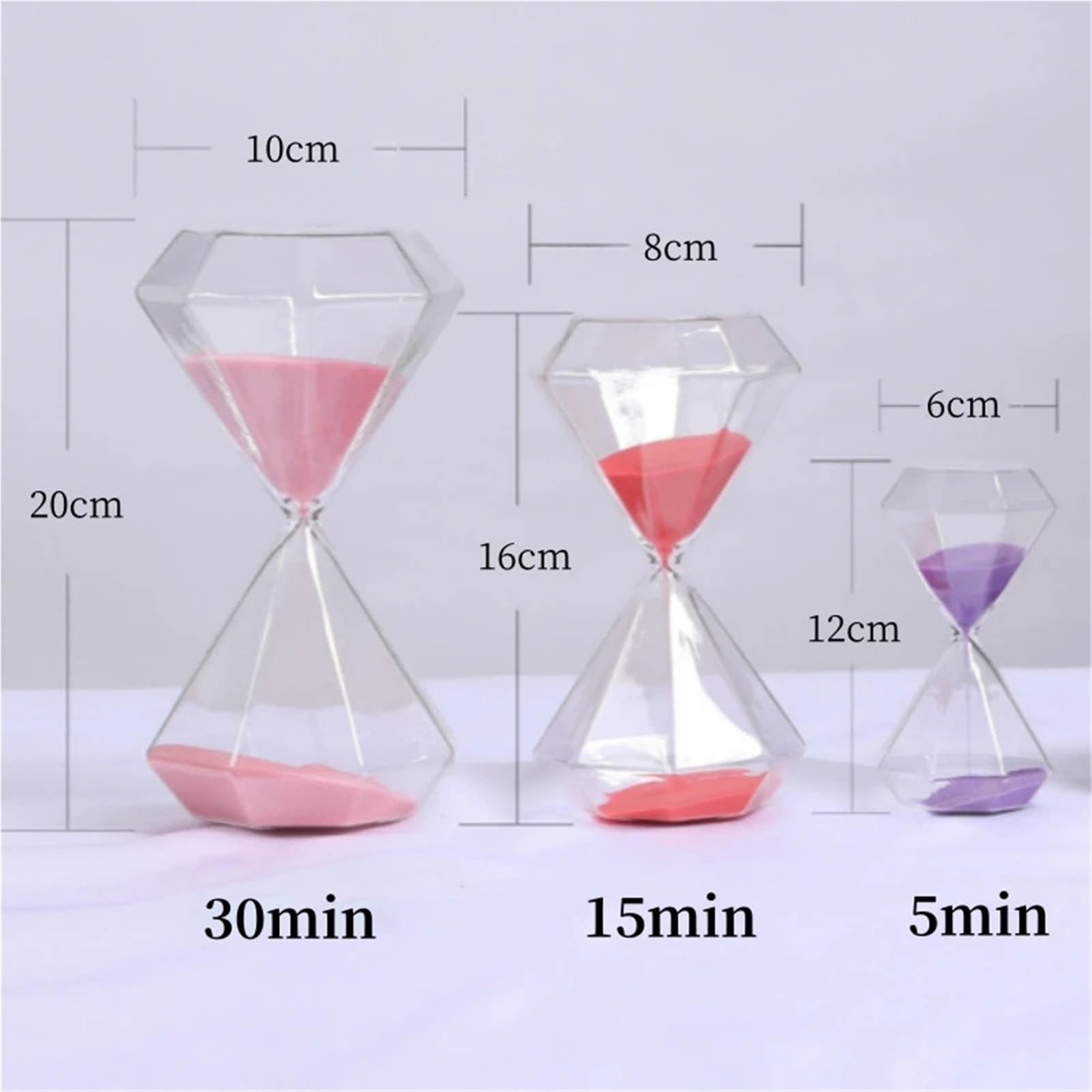 Reloj de Arena con Temporizador (2 Unidades) de Cristal Transparente, diseño Creativo de Diamante, Temporizador de Cuenta Regresiva para el hogar.