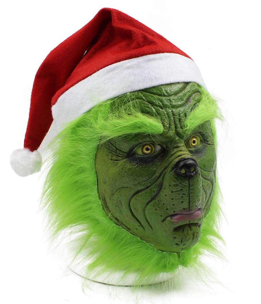 SHIFANQI Green Monster Mask,Santa Hat Christmas Mask Green Face Mask, Costume Props Cosplay Scary Head Mask for Adults - Image 3