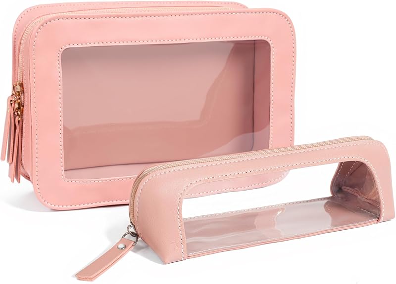 Necessaires transparentes LETGO com zíper, conjunto com 2, cor 2Pack-Pink Set