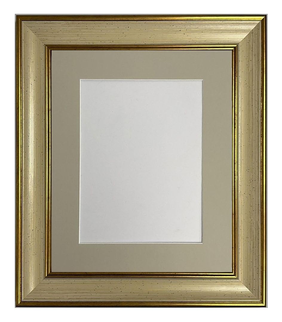 FRAMES BY POST Scandi Cream & Gold Picture Photo Frame with Light Grey Mount 6 x 4 Image Size 4 x 3