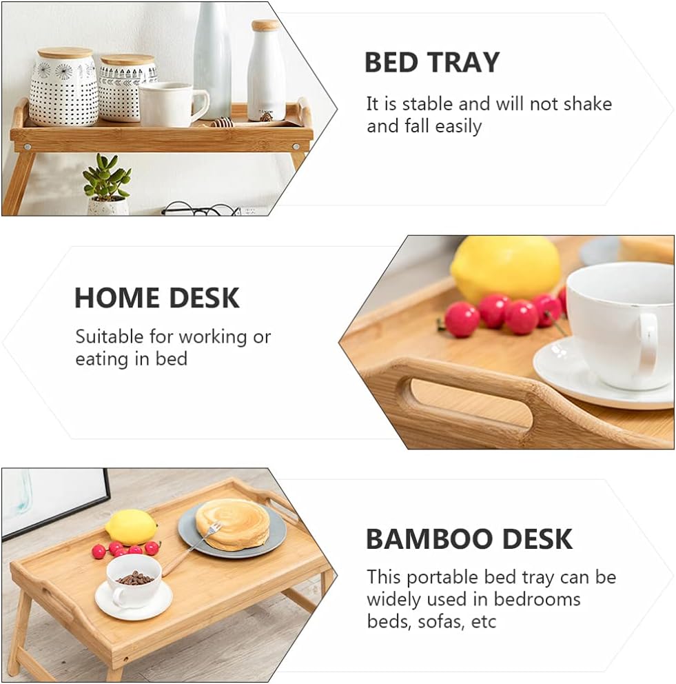 Hemoton Bamboo Lap Desk Bedside Folding Tray Laptop Table Breakfast Serving Reading Safe Material Easy Storage