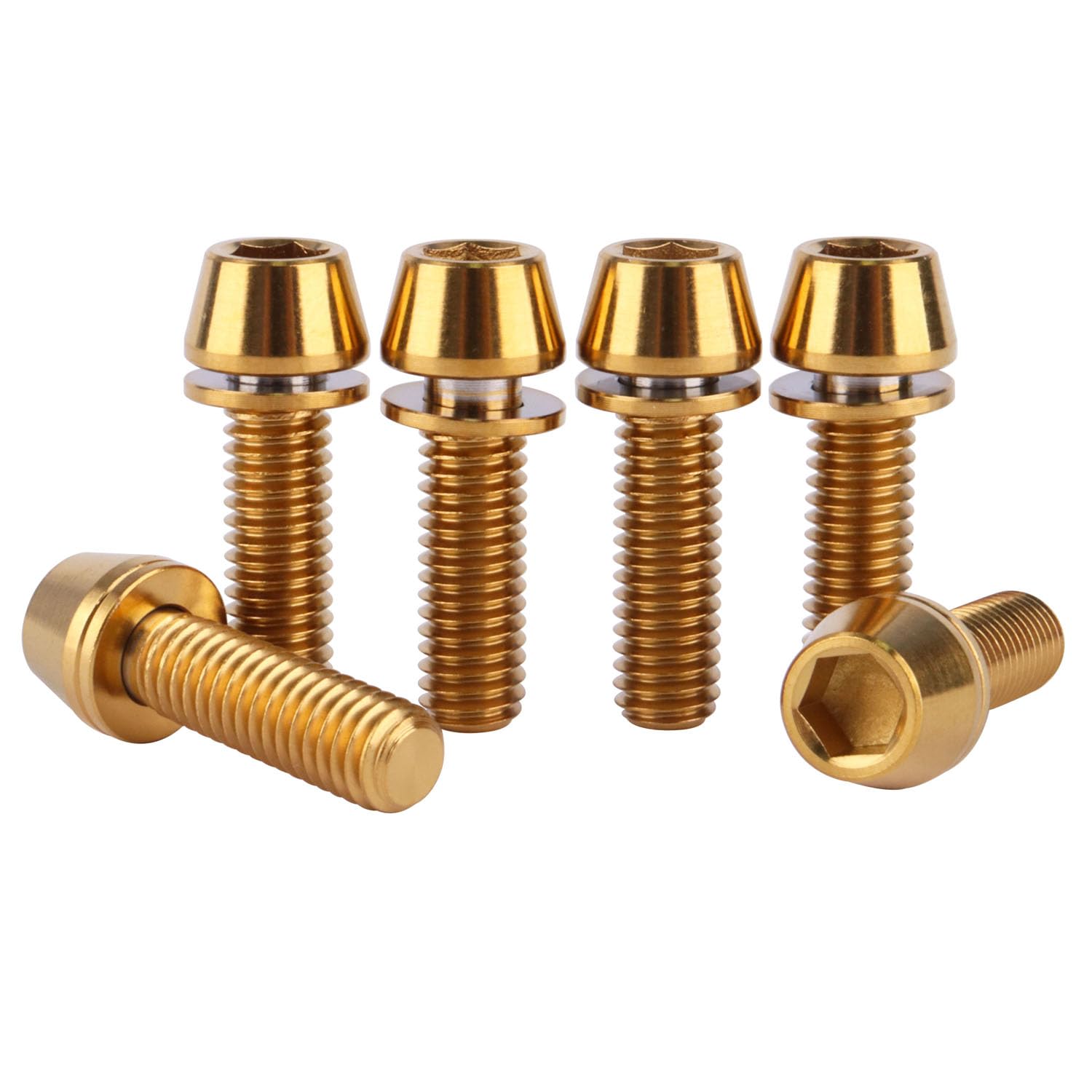 UHDFBDHF 6PCS Titanium M6x16mm 18mm 20mm Allen Hex Tapered Head Bolt for Bicycle Fitting Screw (Gold, M6x20mm)