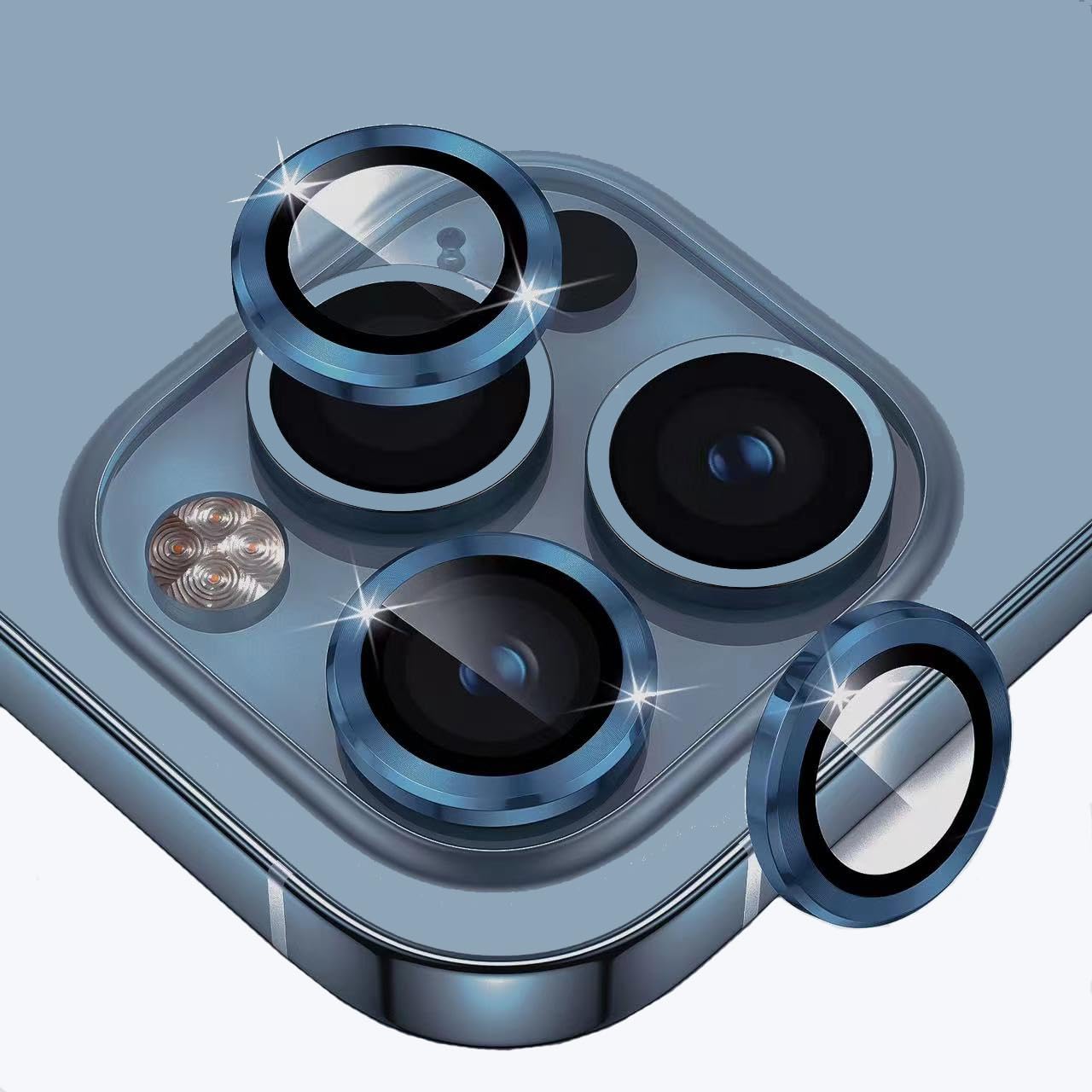 Tefeiyin Camera Lens Protector Compatible for iPhone 15 Pro Max 6.7 inch & iPhone 15 Pro 6.1 inch, 9H Tempered Glass Screen Cover Aluminum Alloy Ring Case - AR High Clear Technology (Blue)