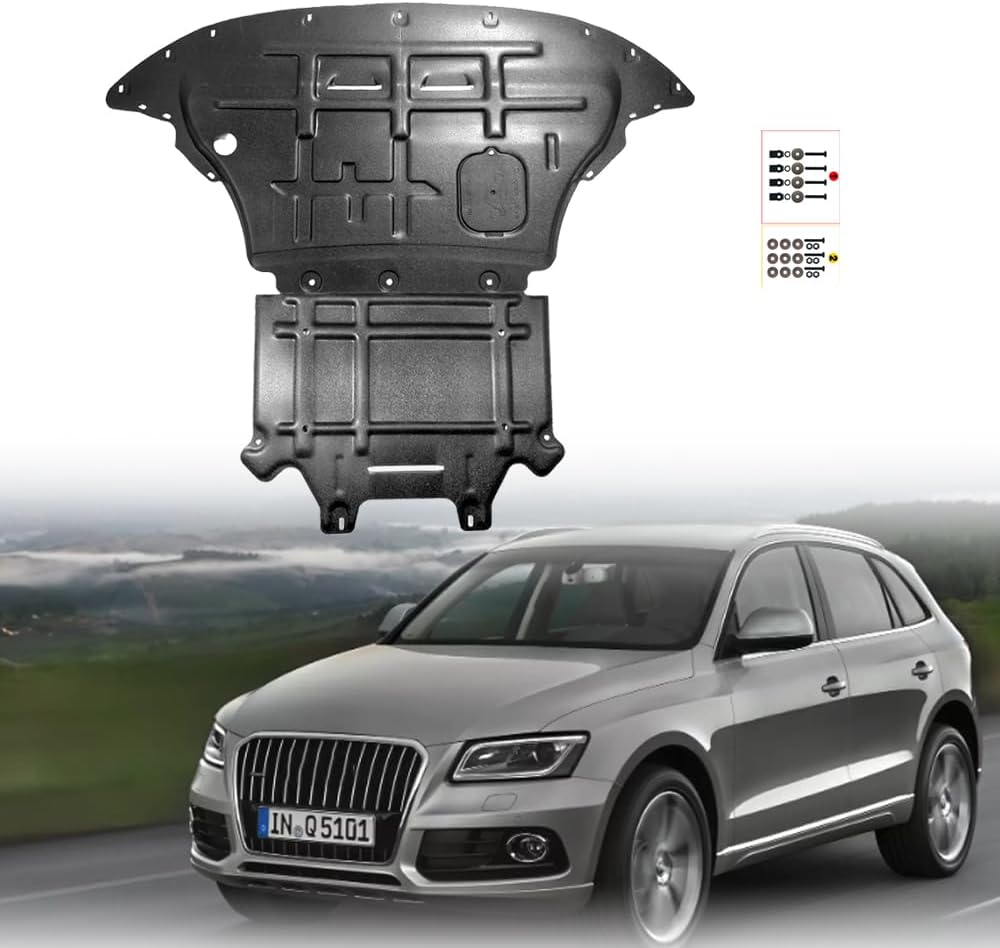 engine splash shield fit for audi q5 2009-2017 lower engine case guard under engine cover fit for audi sq5 2010-2017 front engine guard + gearbox guard mud flaps engine+gearbox guard