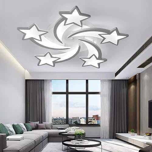 YAsao Lámpara de techo LED moderna, 5 luces de 30 W moderna y elegante forma de estrella monocromática lámpara de techo lámpara de techo luz blanca