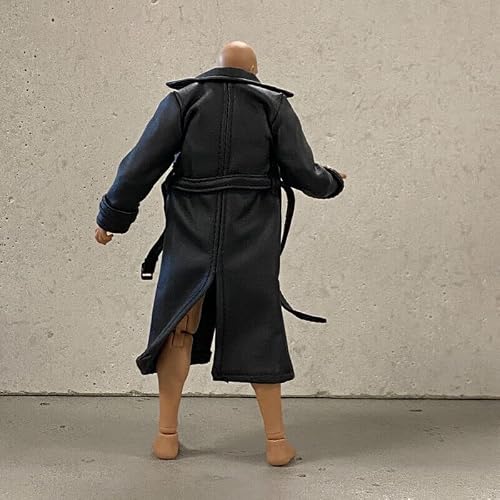 Boswon 1/12 Scale Sodier Wired Black Faux Leather Trench Coat Model For 6" Figure #TOP3